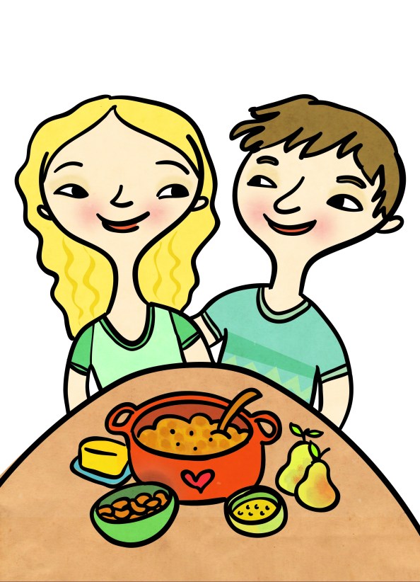 Me and TC (from the inside cover of "Favourite Recipes"). Illustration by Claire Robertson.